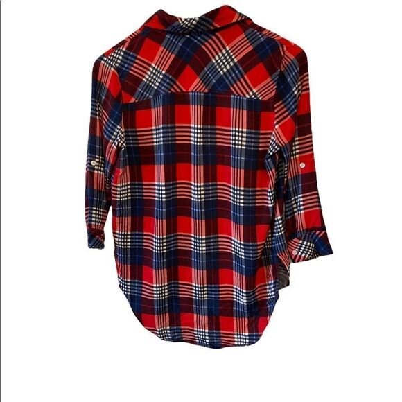REBEL SUGAR Red&Blue Plaid Lightweight Button Up Collared Casual Top S - Picture 3 of 8